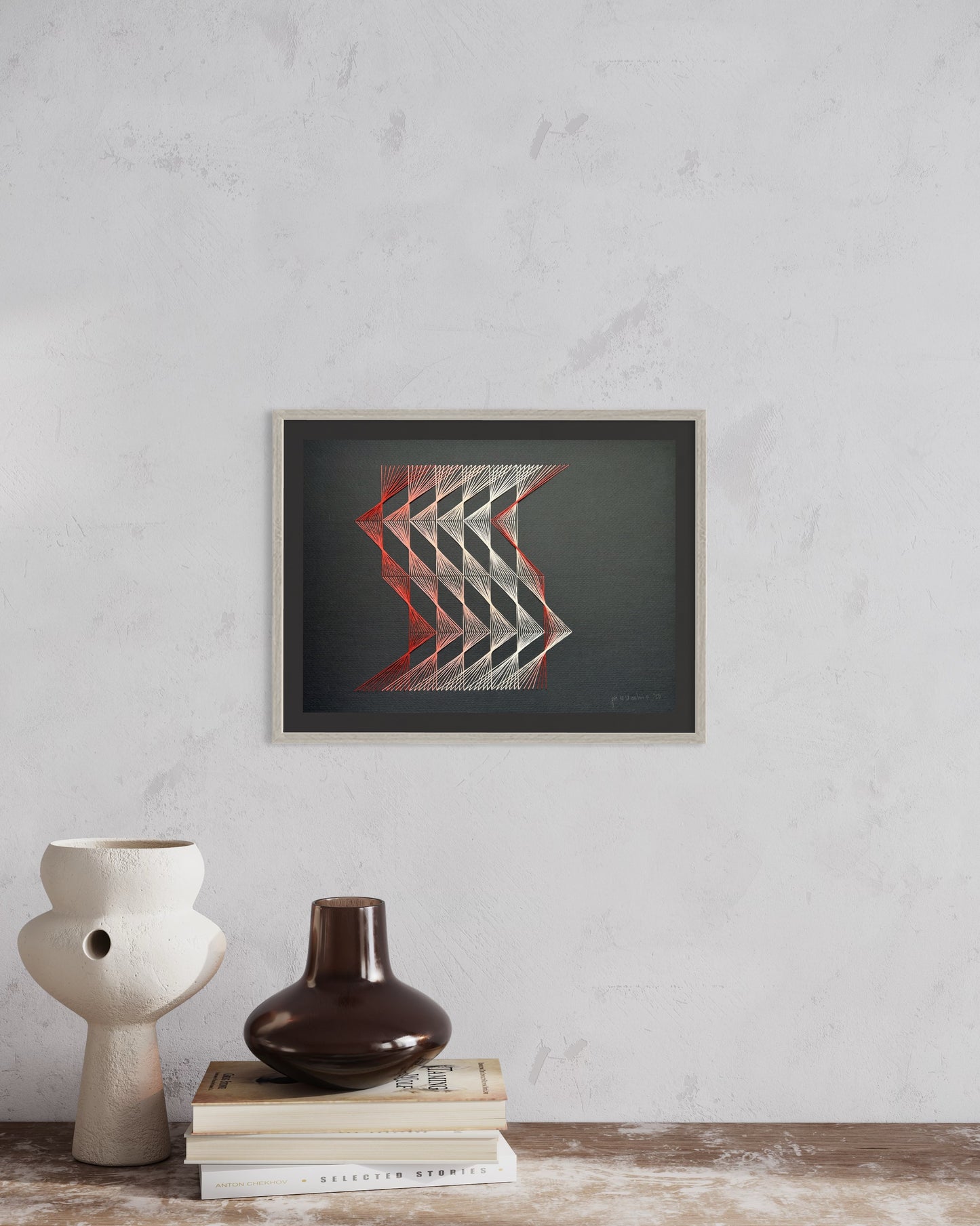 Serie geometría. Líneas, planos y tramas. Terracota fondo negro