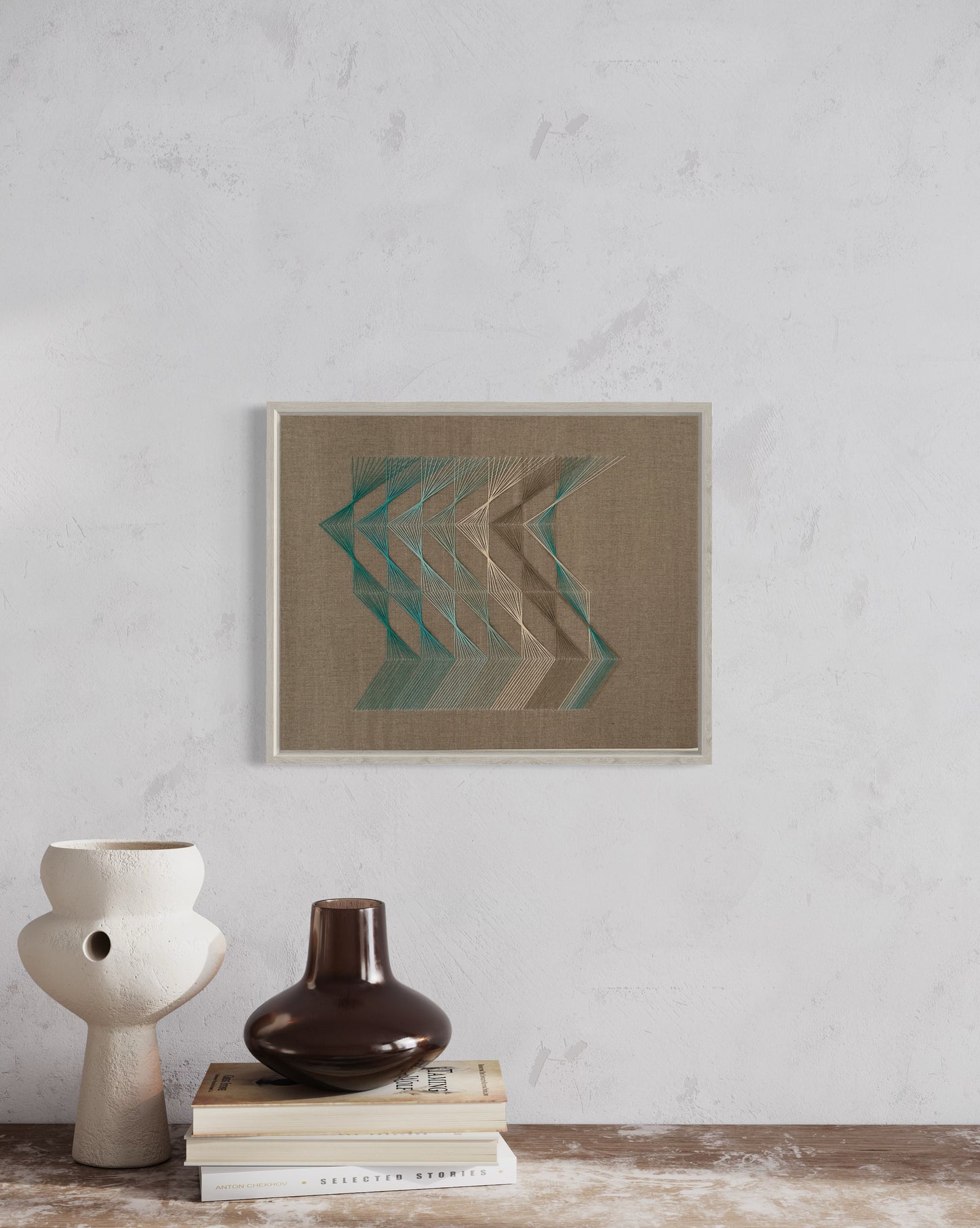 Serie geometría. Líneas, planos y tramas. Turquesa en lino